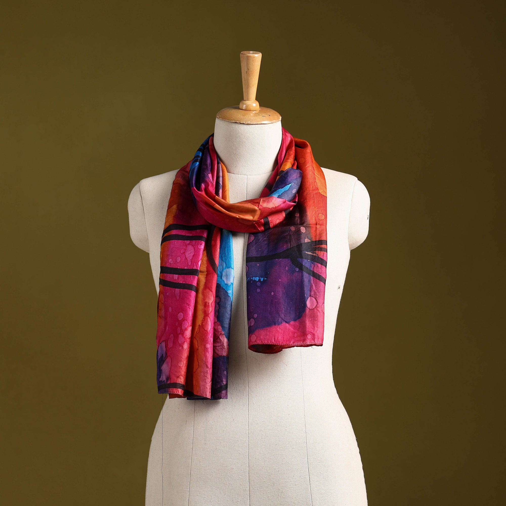 Multicolor - pure silk tie-dye stole 91 - handcrafted