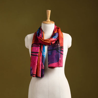 Multicolor - pure silk tie-dye stole 91 - handcrafted