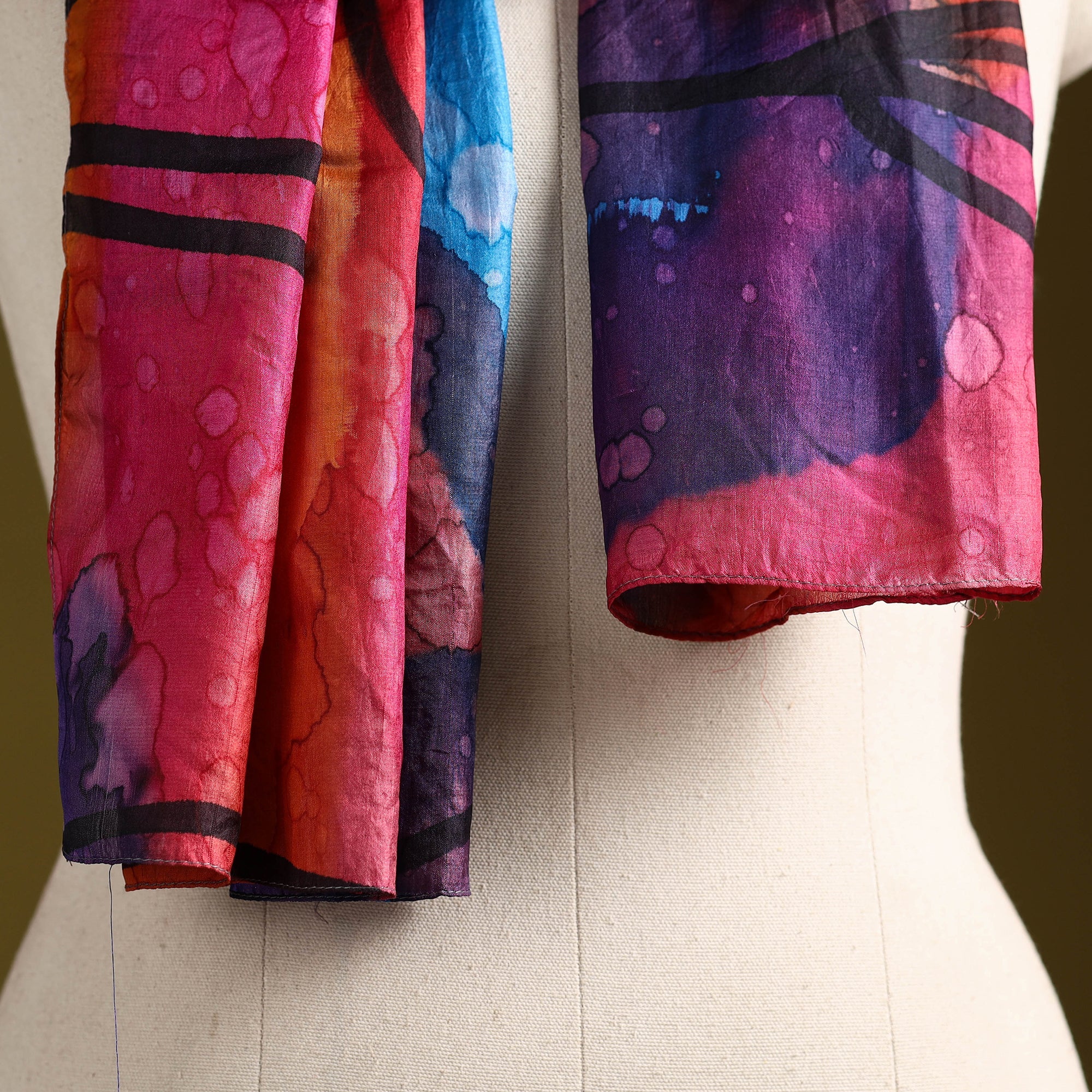 Multicolor - pure silk tie-dye stole 91 - handcrafted