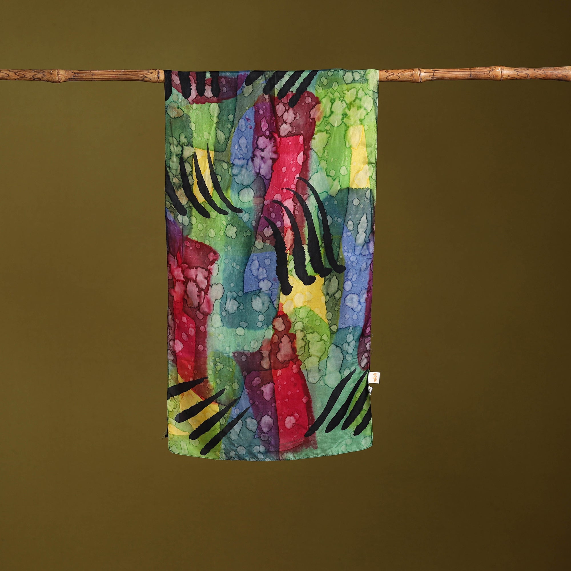 Multicolor - pure silk tie-dye stole 94 - handcrafted