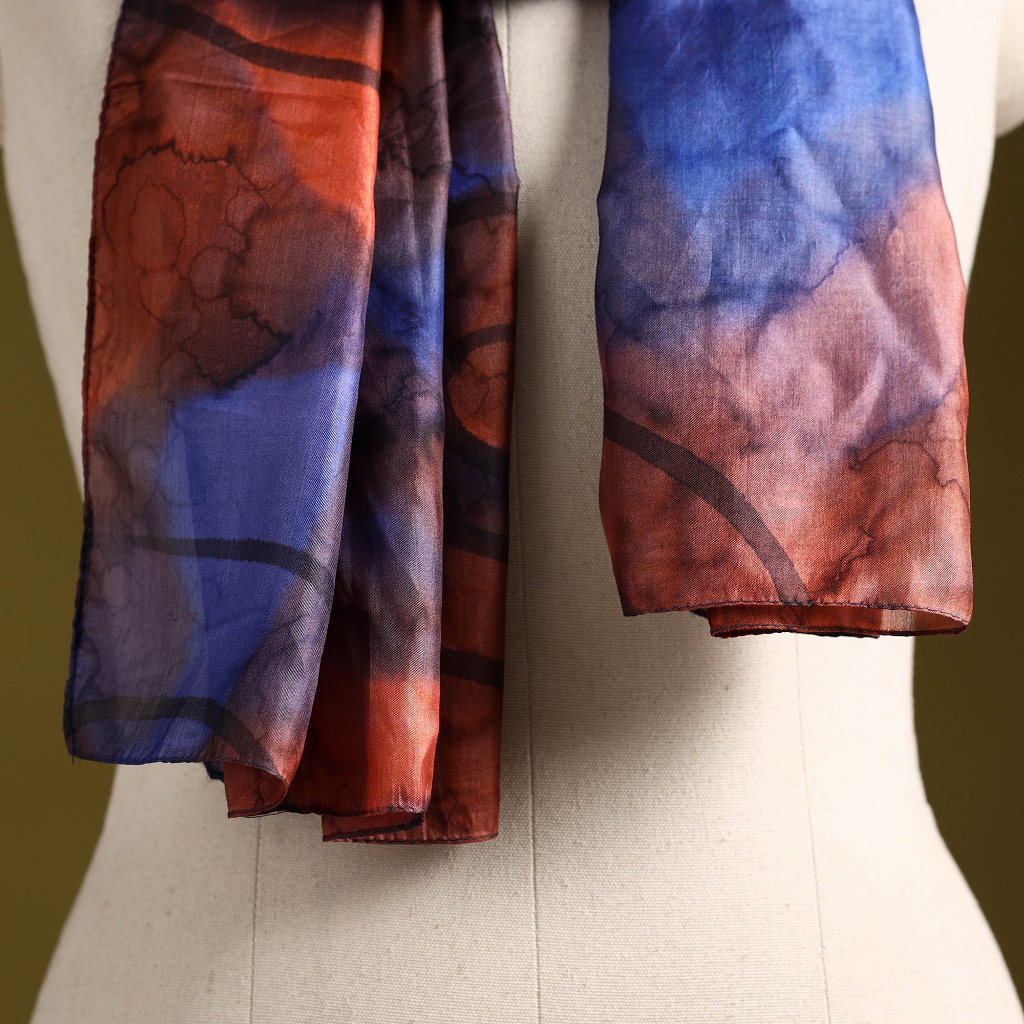 Multicolor - pure silk tie-dye stole 97 - handcrafted