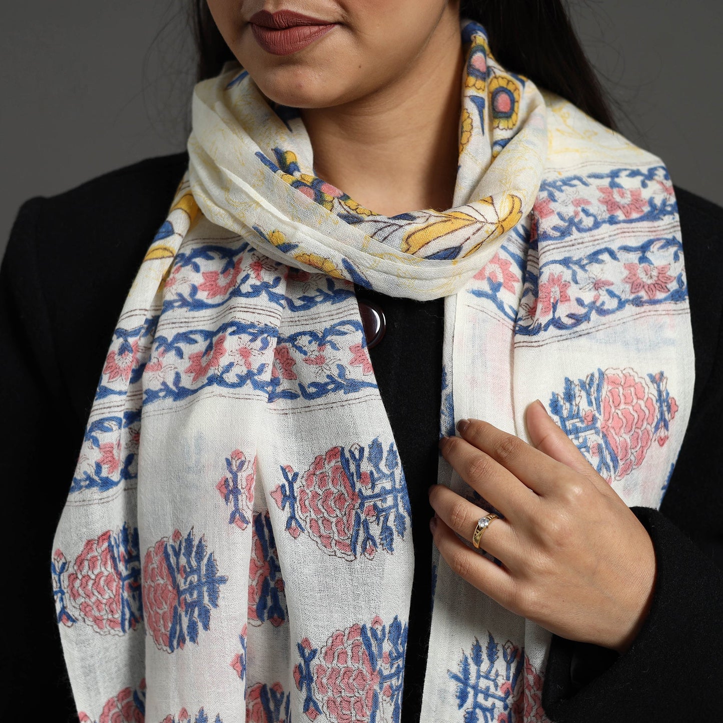  Pure Wool Block Print Multicolor Sanganeri Stole