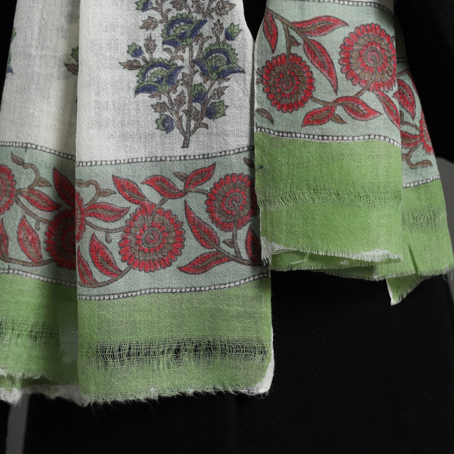 Buy Pure Wool Block Print Multicolor Sanganeri Stole