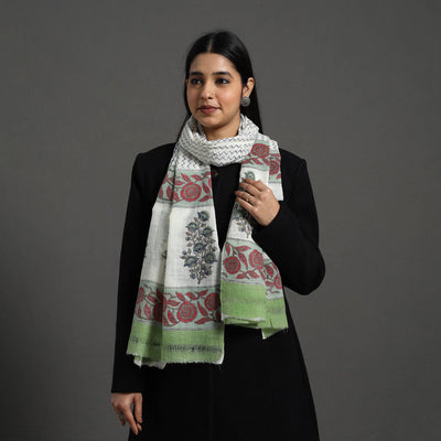 Buy Pure Wool Block Print Multicolor Sanganeri Stole
