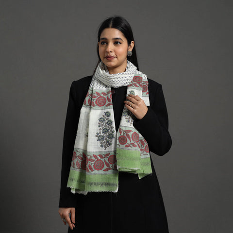 Buy Pure Wool Block Print Multicolor Sanganeri Stole