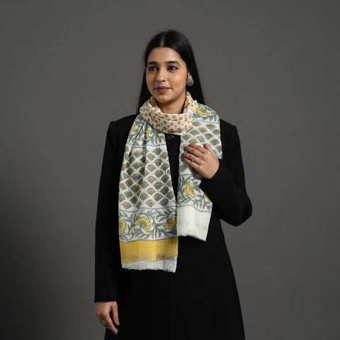 Multicolor - pure wool sanganeri stole 27 - handcrafted