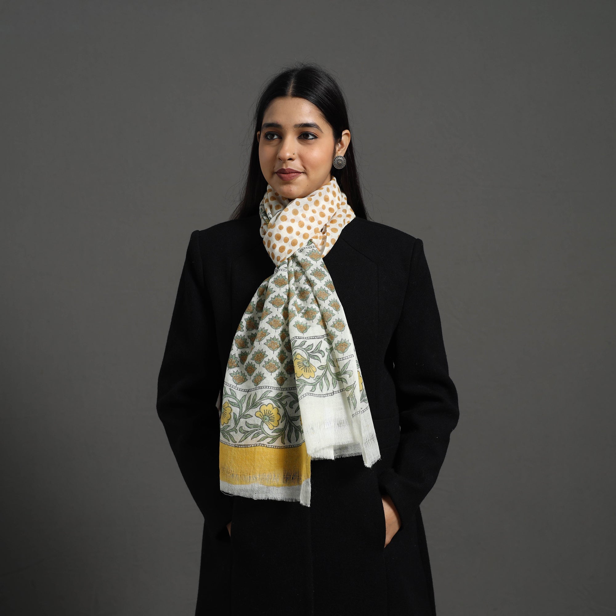 Multicolor - pure wool sanganeri stole 27 - handcrafted