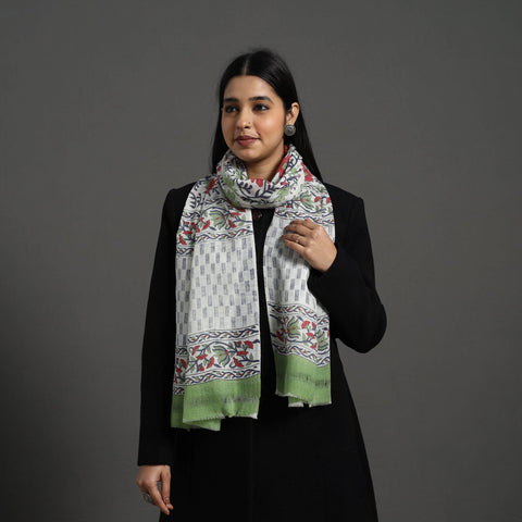 Multicolor - pure wool sanganeri stole 30 - handcrafted