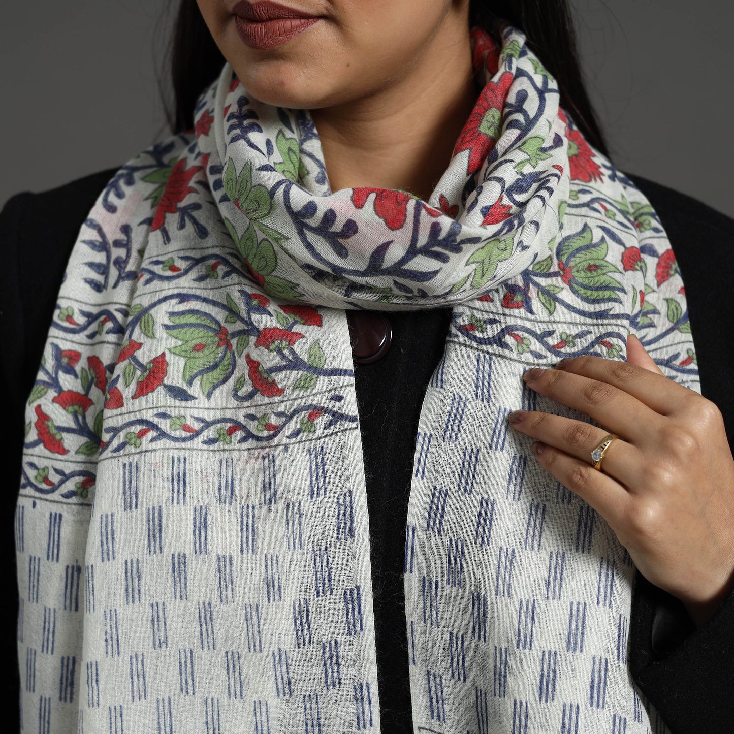 Multicolor - pure wool sanganeri stole 30 - handcrafted