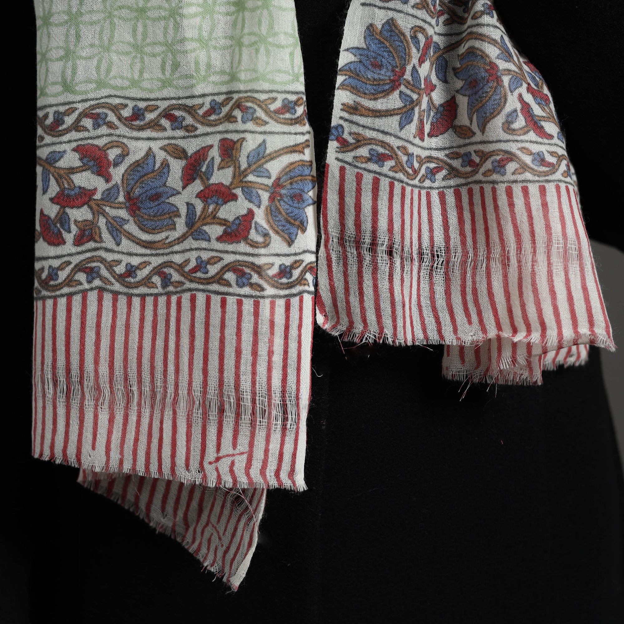 Multicolor - pure wool sanganeri stole 32 - handcrafted