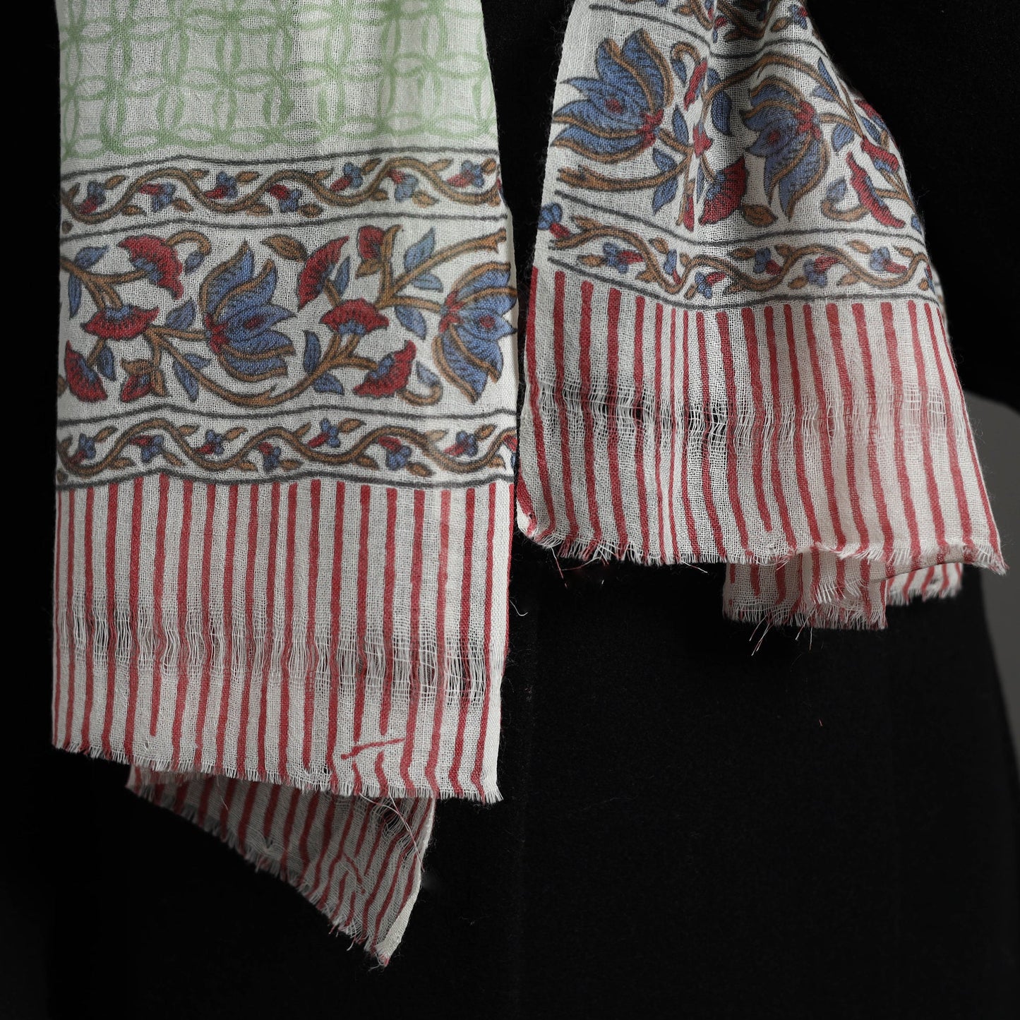 Multicolor - pure wool sanganeri stole 32 - handcrafted