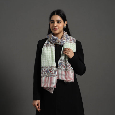 Multicolor - pure wool sanganeri stole 32 - handcrafted