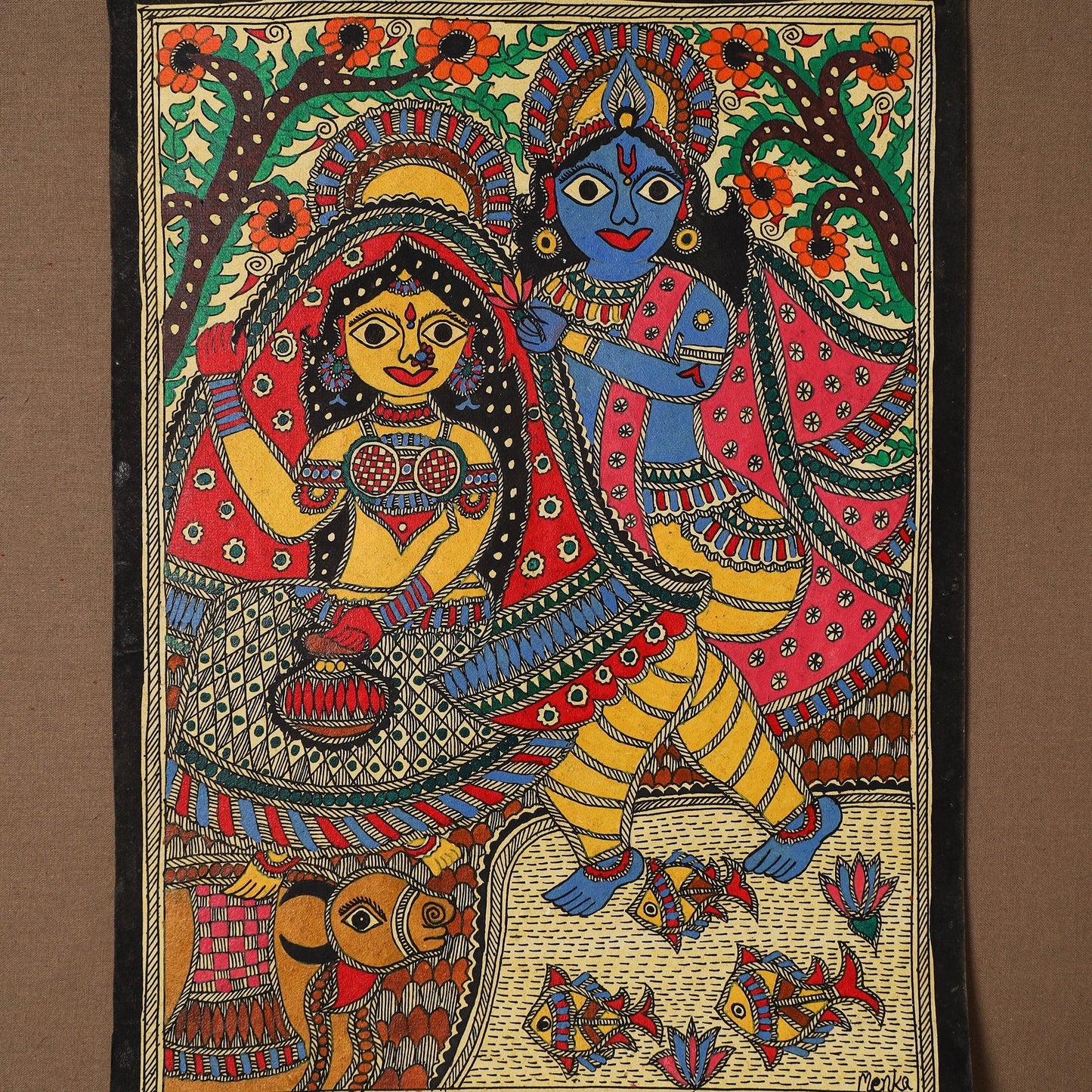 Handpainted madhubani painting by hira devi (14 x 11 in) 33