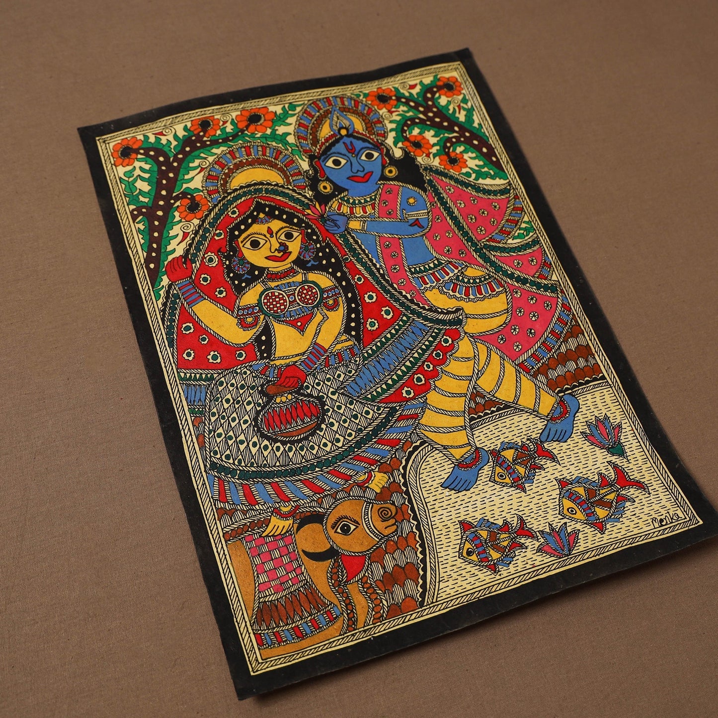 Handpainted madhubani painting by hira devi (14 x 11 in) 33