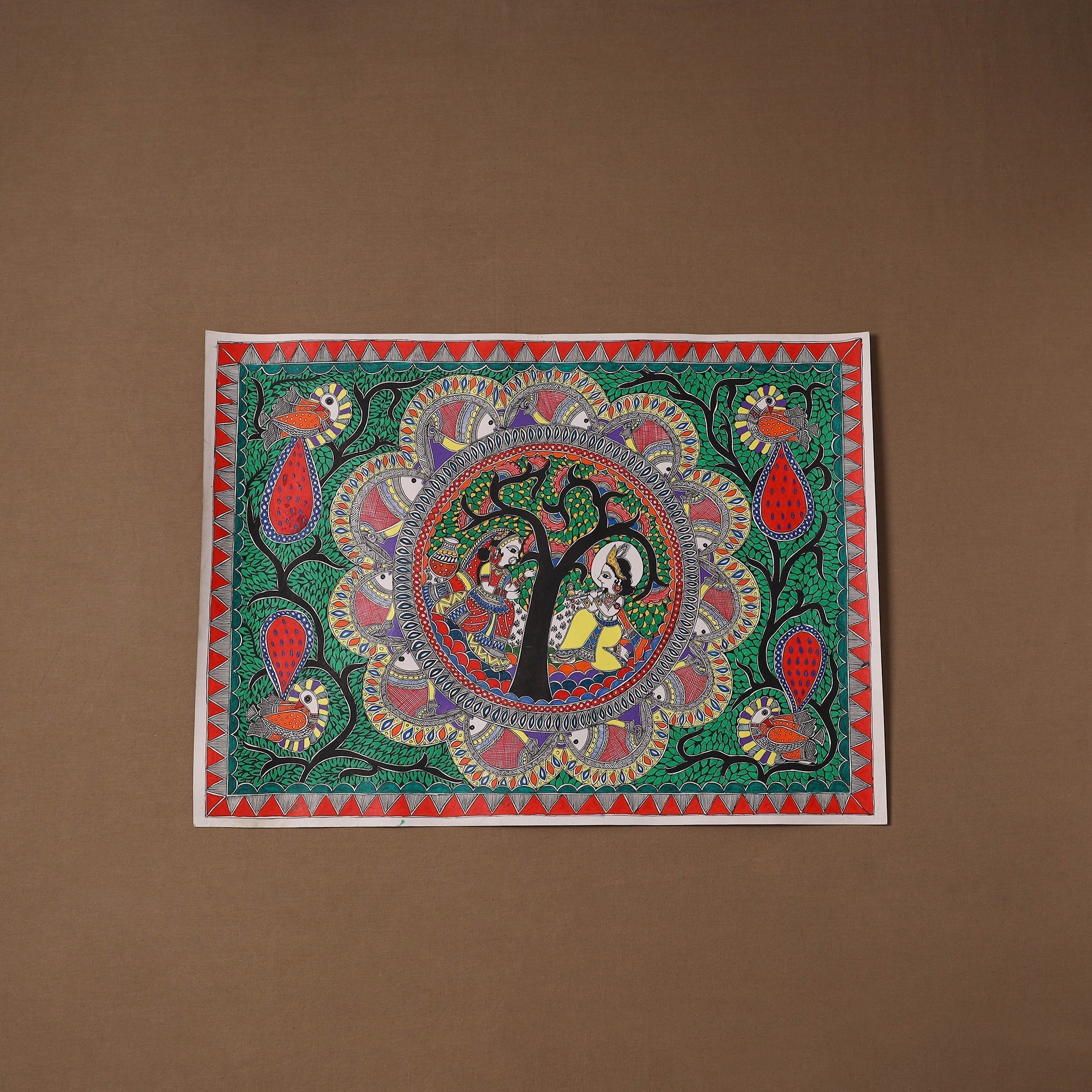 Handpainted madhubani painting by hira devi (22 x 30 in) 09