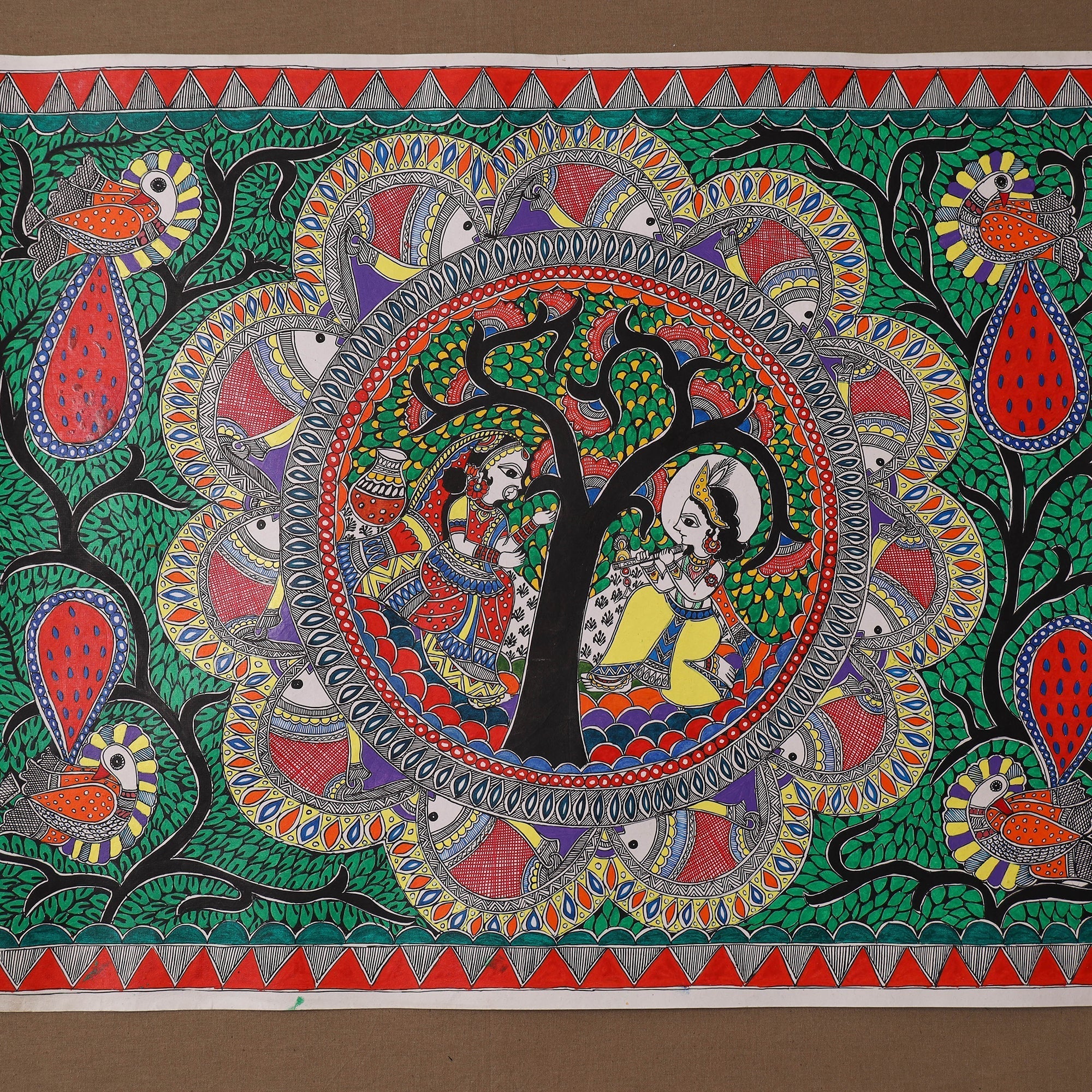 Handpainted madhubani painting by hira devi (22 x 30 in) 09