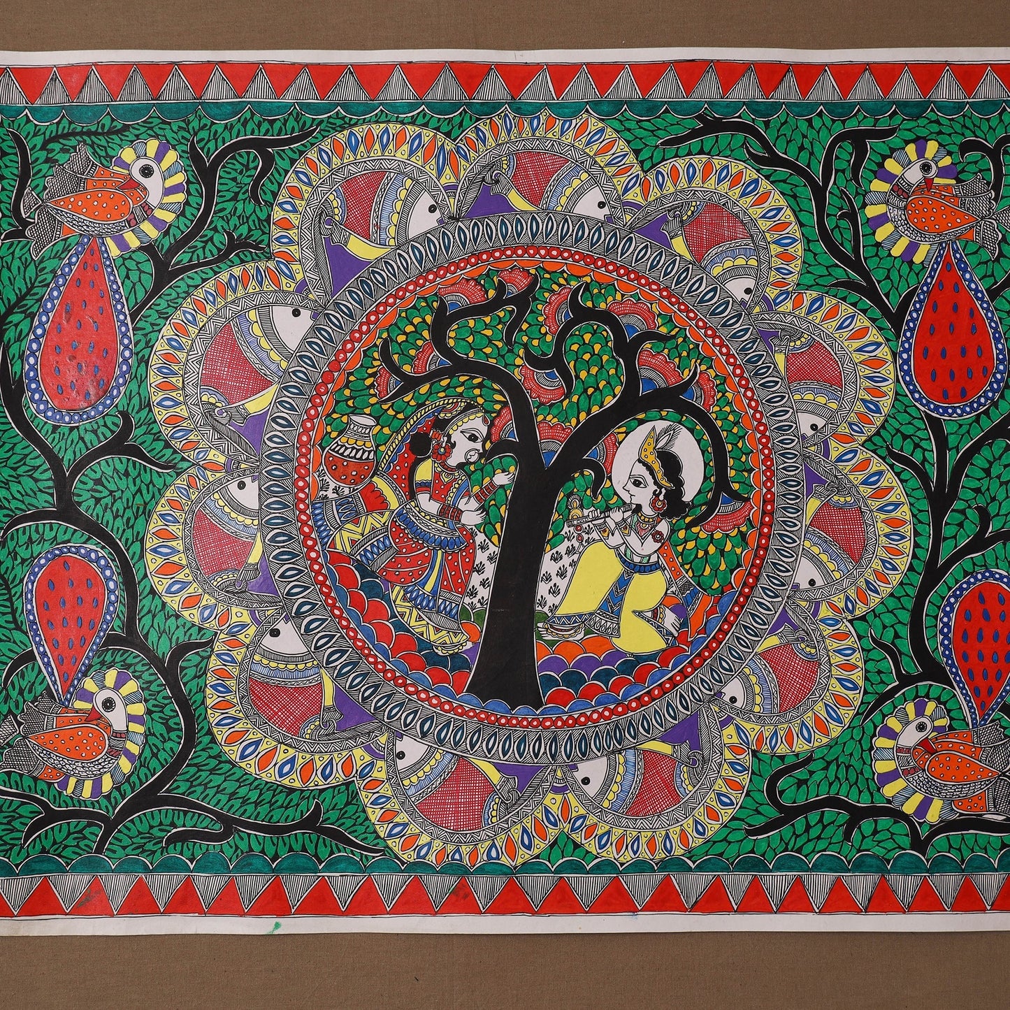 Handpainted madhubani painting by hira devi (22 x 30 in) 09