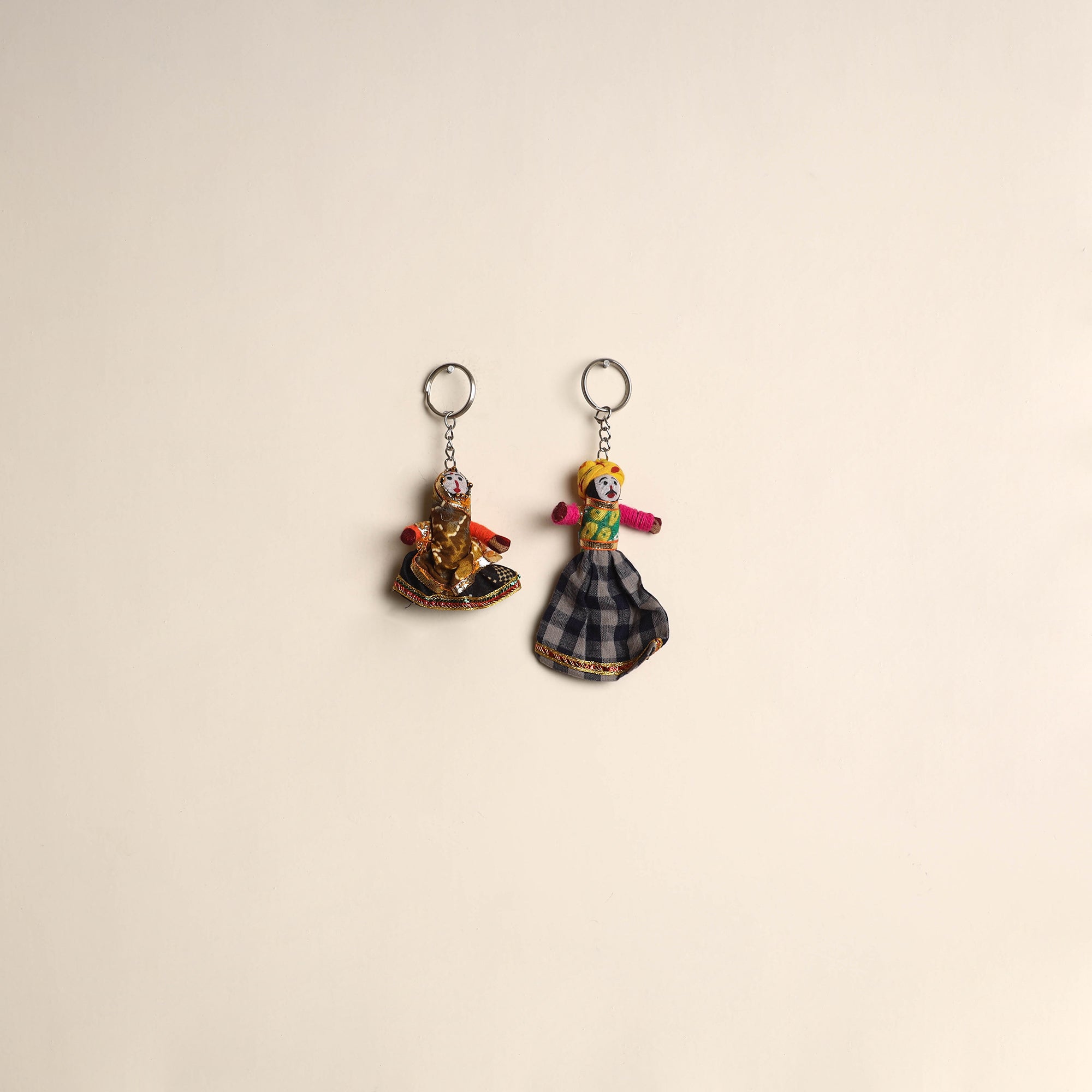 Multicolor Rajasthani Puppet Couple Handmade Keychain (Set of 2)