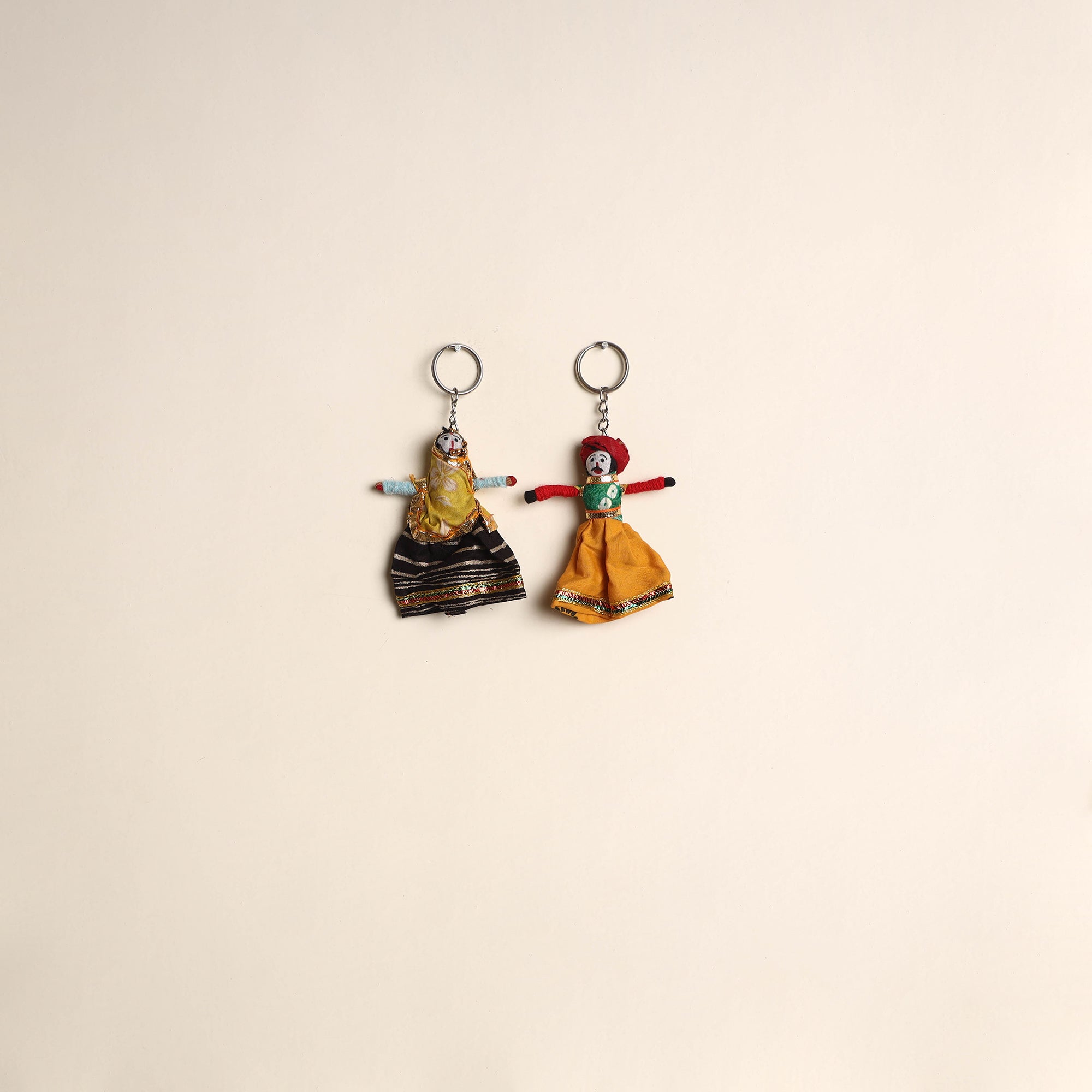 Puppet Keychains Multicolor Rajasthani Puppet Couple Handmade Keychain (Set of 2)