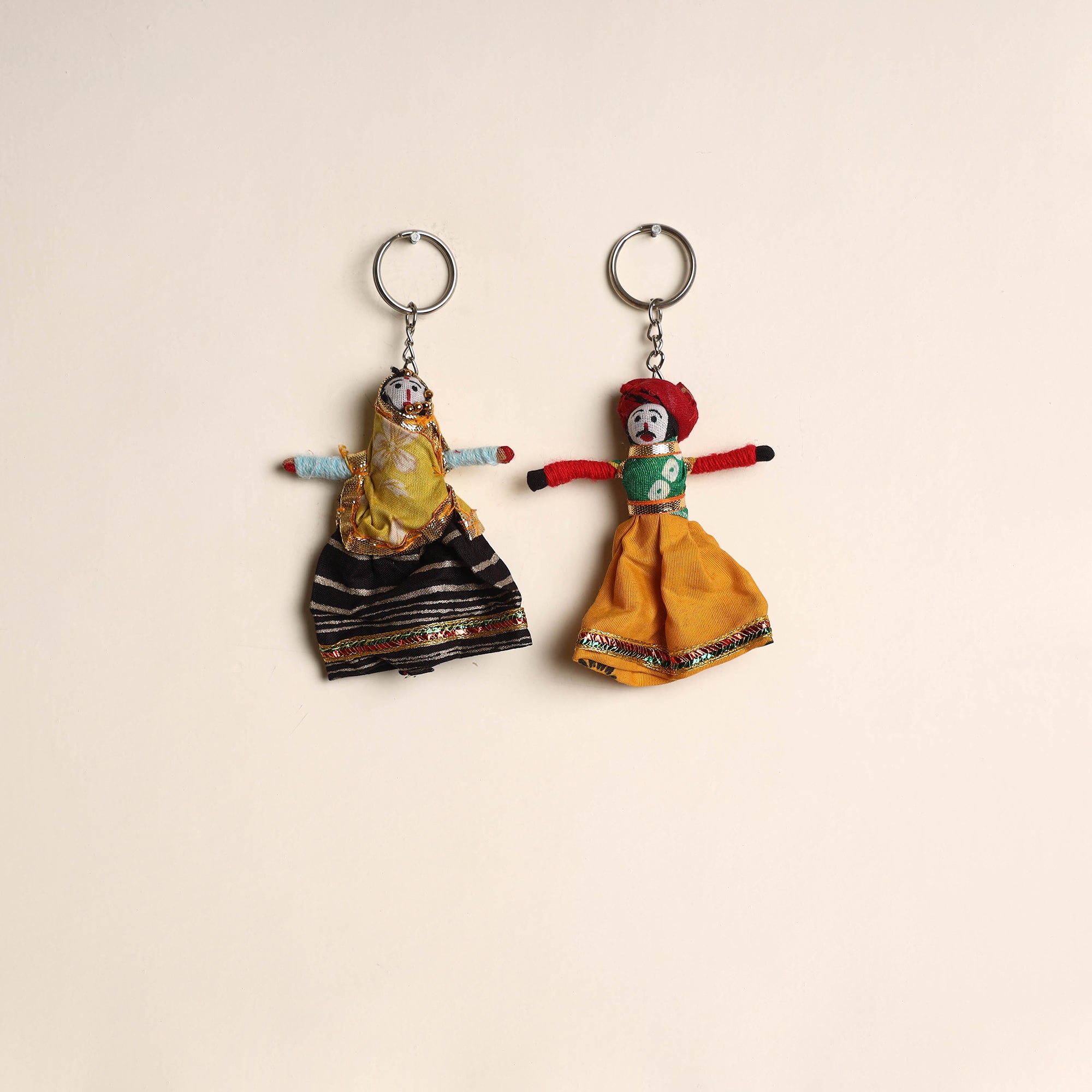 Puppet Keychains Multicolor Rajasthani Puppet Couple Handmade Keychain (Set of 2)