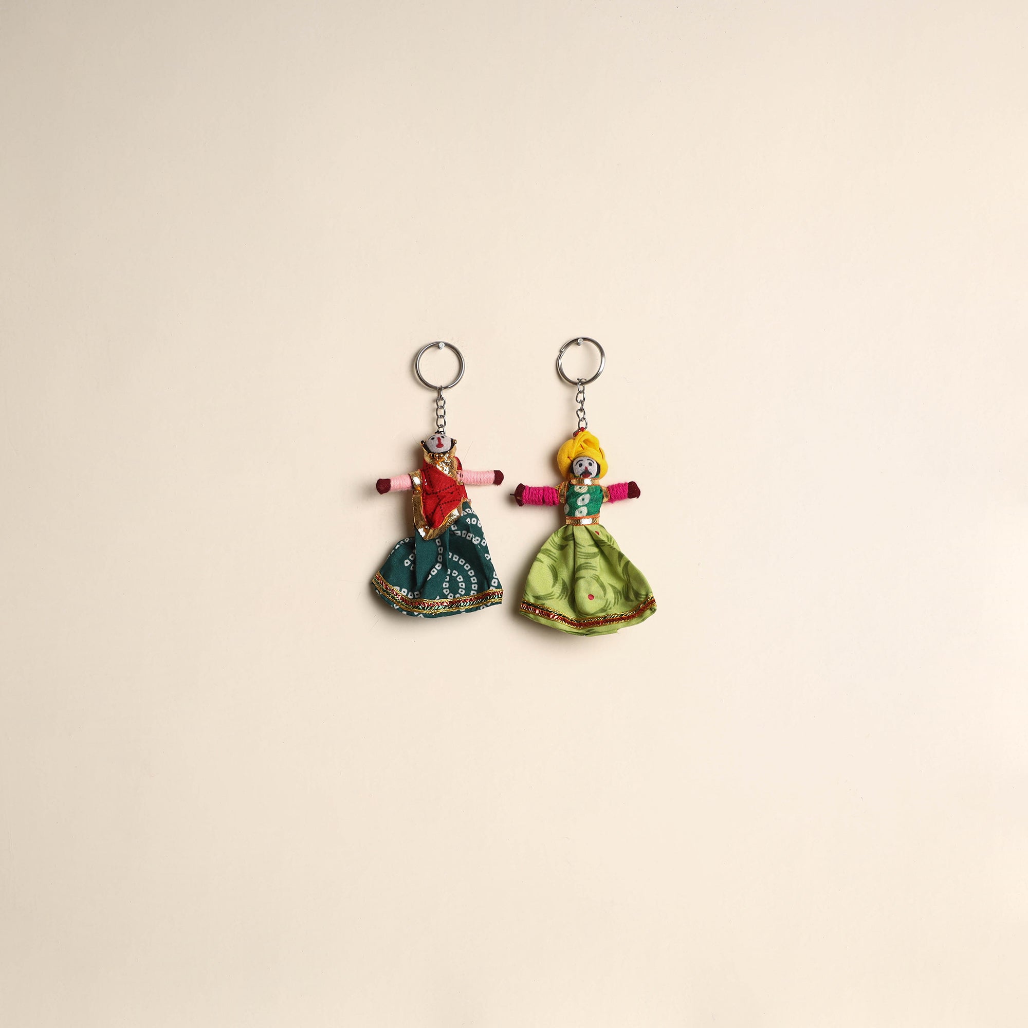 Multicolor Rajasthani Puppet Couple Handmade Keychain (Set of 2)