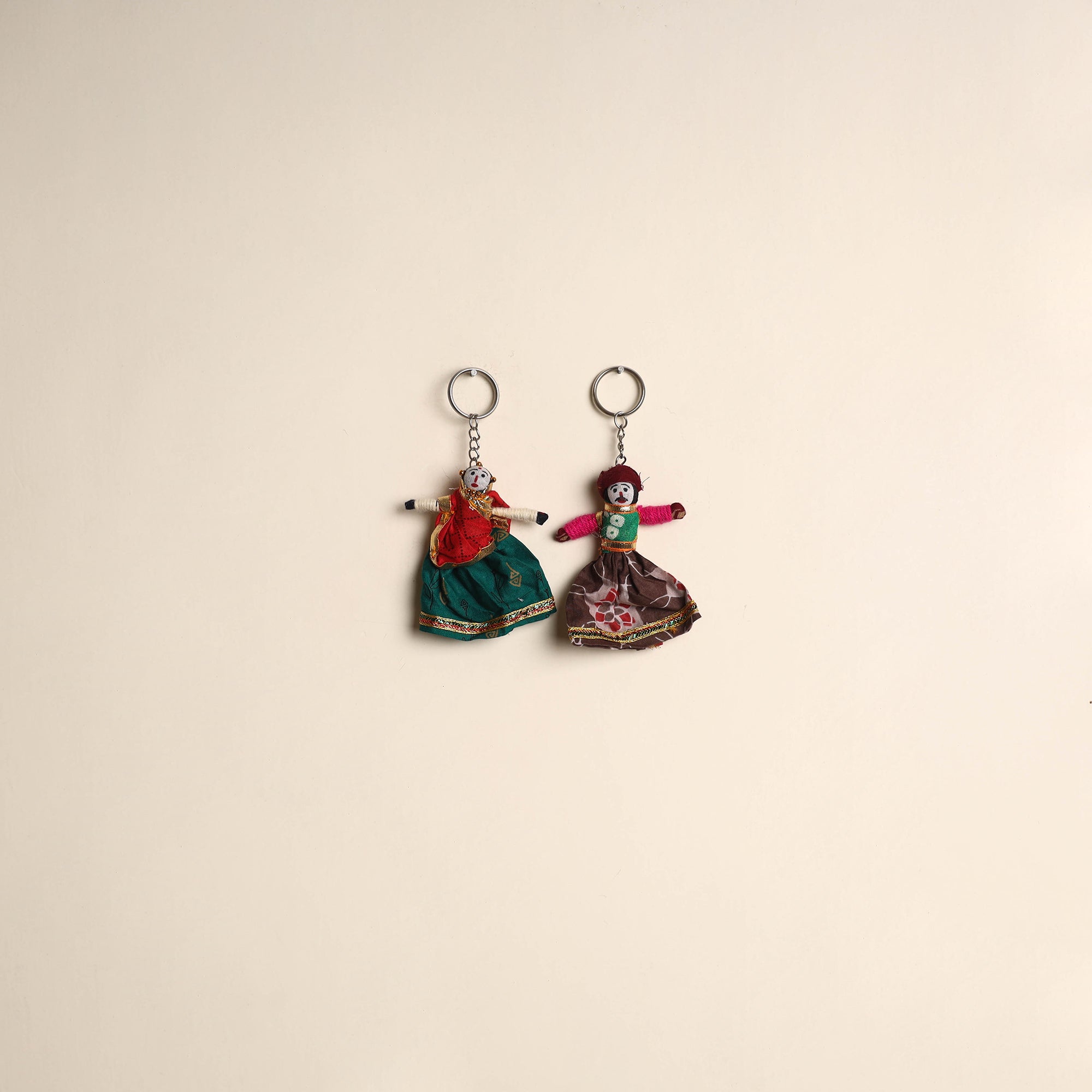 Multicolor Rajasthani Puppet Couple Handmade Keychain (Set of 2)
