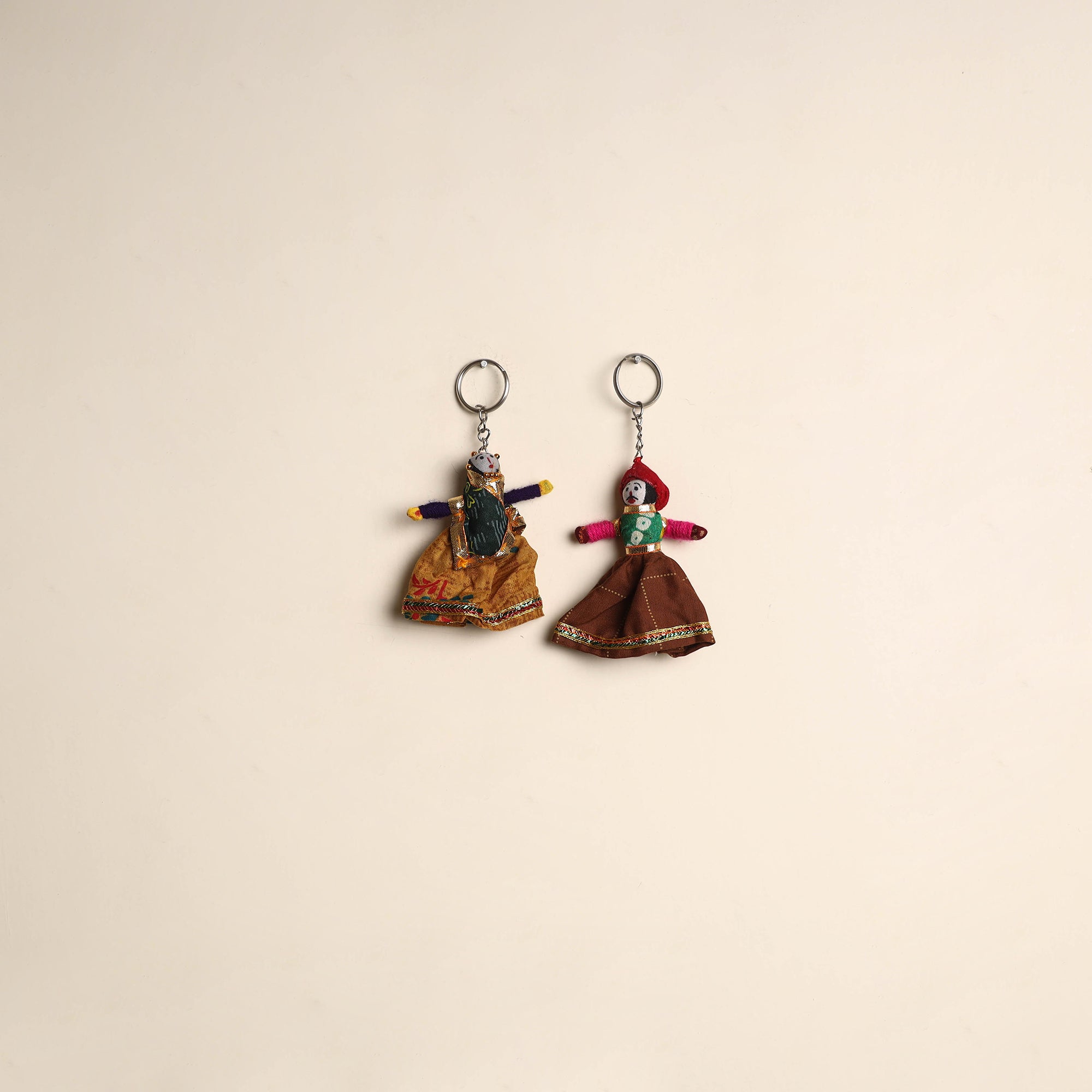 Multicolor Rajasthani Puppet Couple Handmade Keychain (Set of 2)