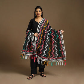  Multicolor Ranihati Chanderi Silk Zig Zag Hand Embroidery Dupatta