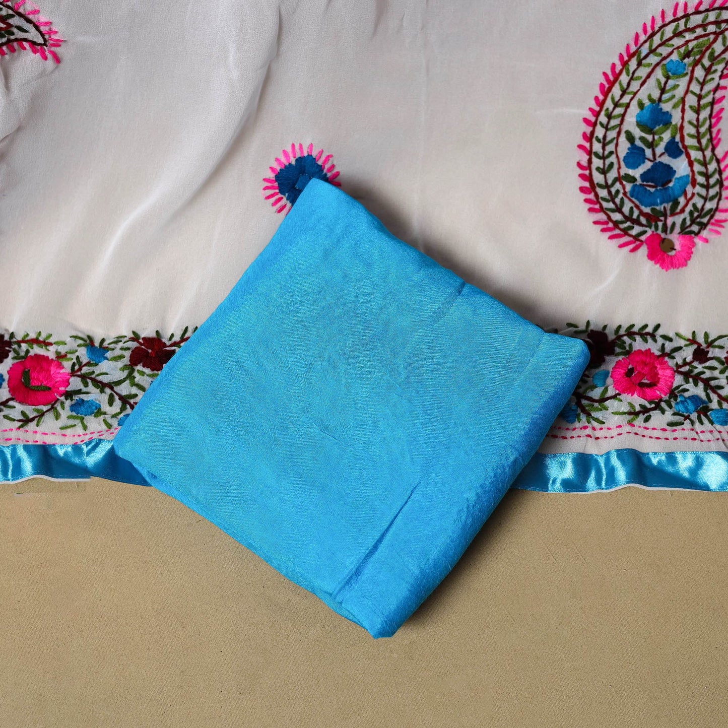 Multicolor - ranihati chapa work hand embroidery georgette