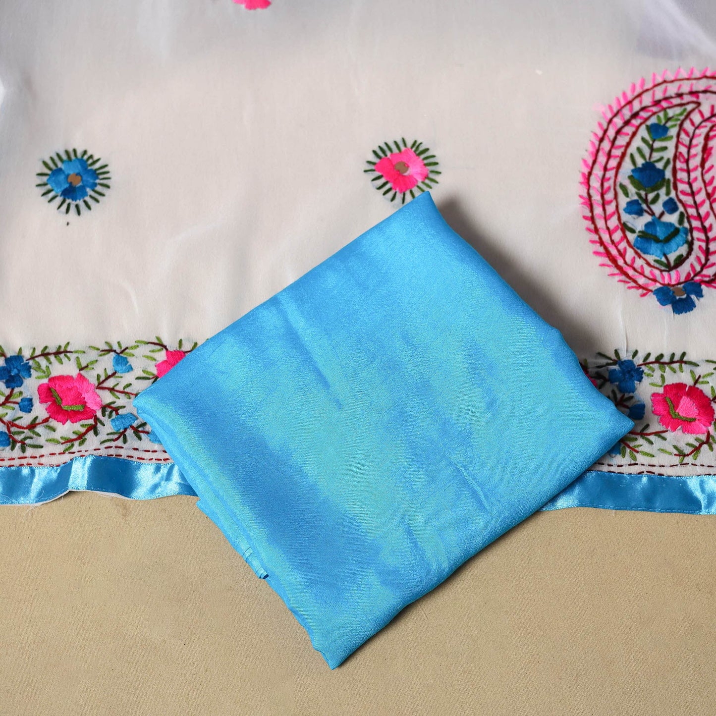 Multicolor - ranihati chapa work hand embroidery georgette