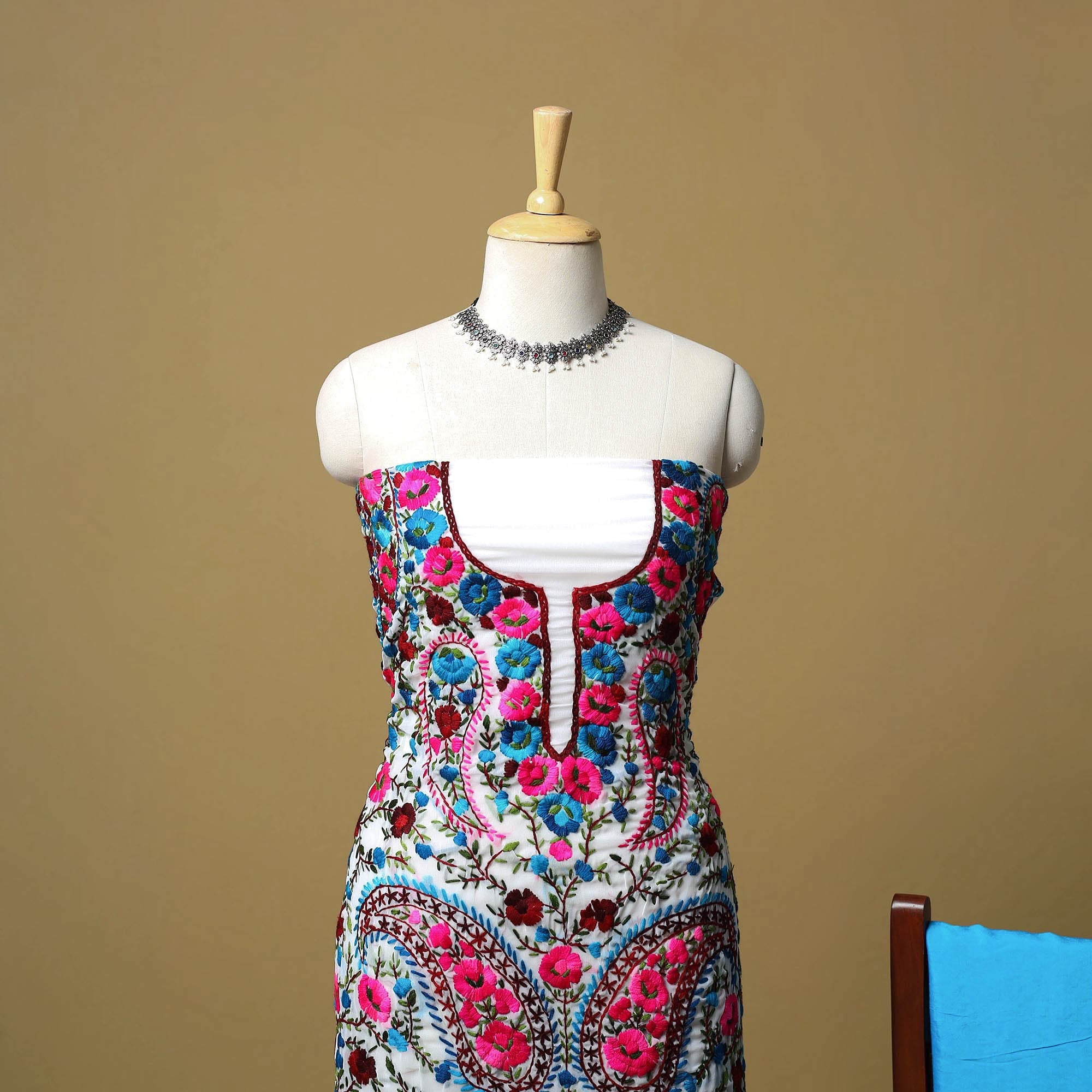 Multicolor - ranihati chapa work hand embroidery georgette