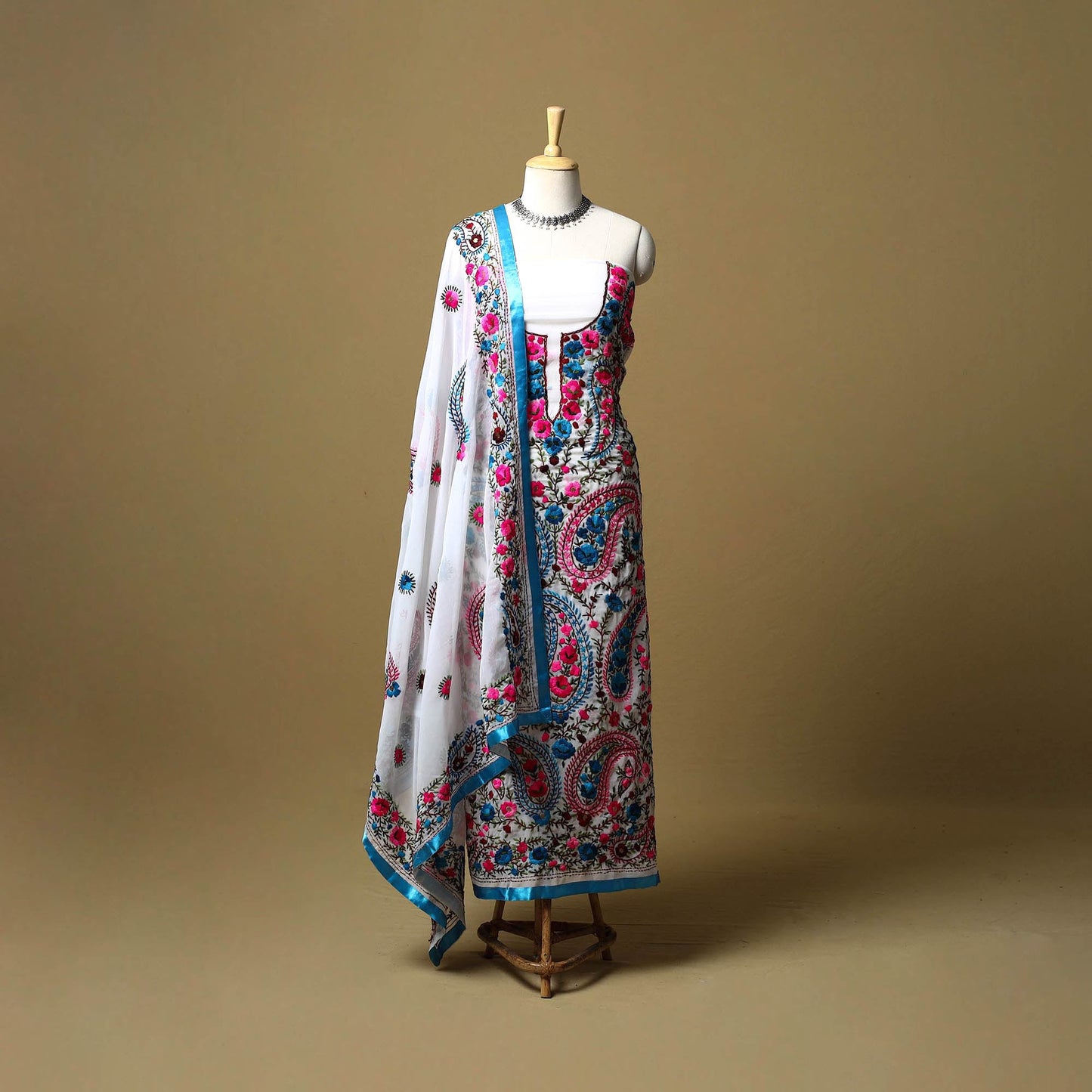 Multicolor - ranihati chapa work hand embroidery georgette