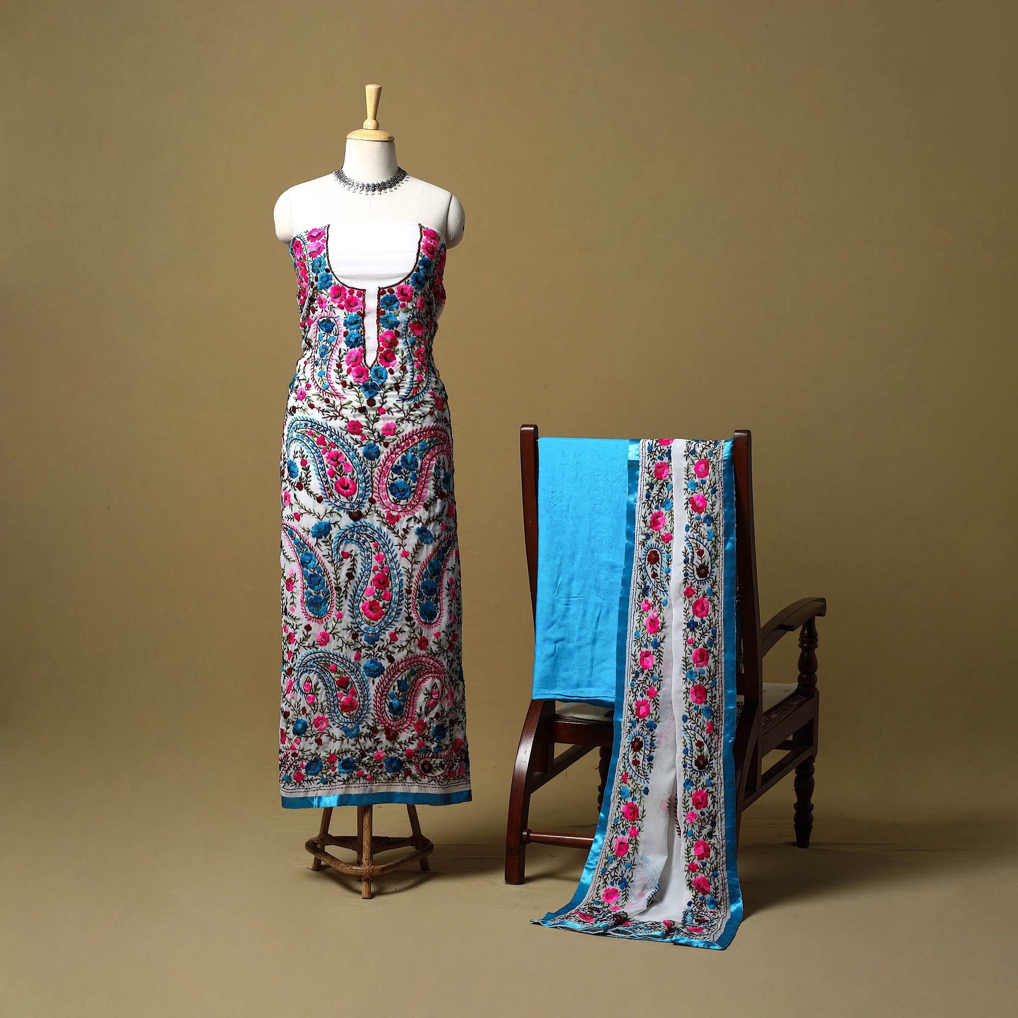 Multicolor - ranihati chapa work hand embroidery georgette