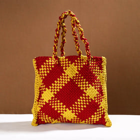 Red Handwoven Upcycled Cotton Hand/Lunch Bag