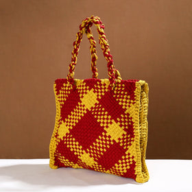 Red Handwoven Upcycled Cotton Hand/Lunch Bag