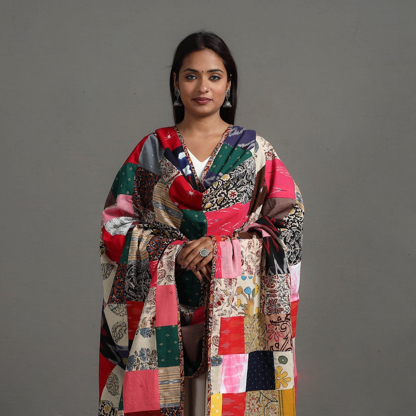 Multicolor Reversible Block Print Cotton Patchwork Dupatta