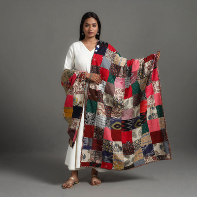 Multicolor Reversible Block Print Cotton Patchwork Dupatta