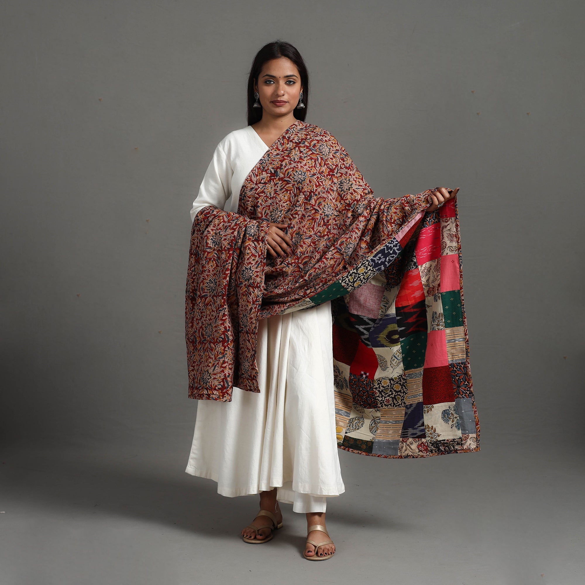 Multicolor Reversible Block Print Cotton Patchwork Dupatta