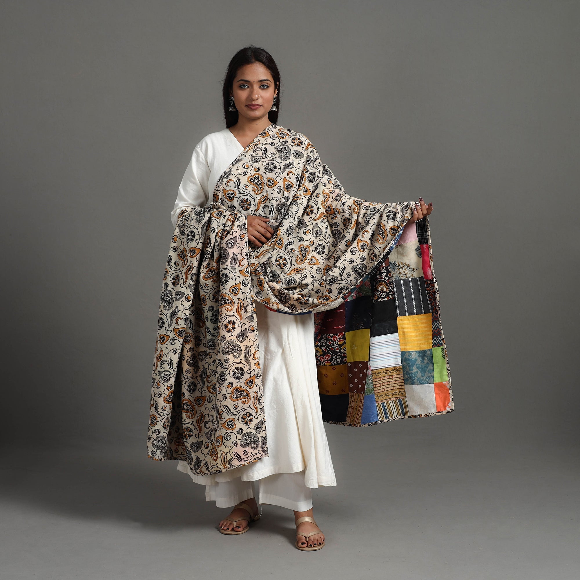 Multicolor - Reversible Block Print Cotton Patchwork Dupatta 13