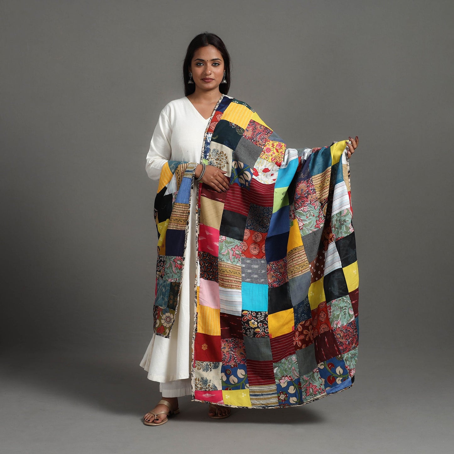 Multicolor - Reversible Block Print Cotton Patchwork Dupatta 13