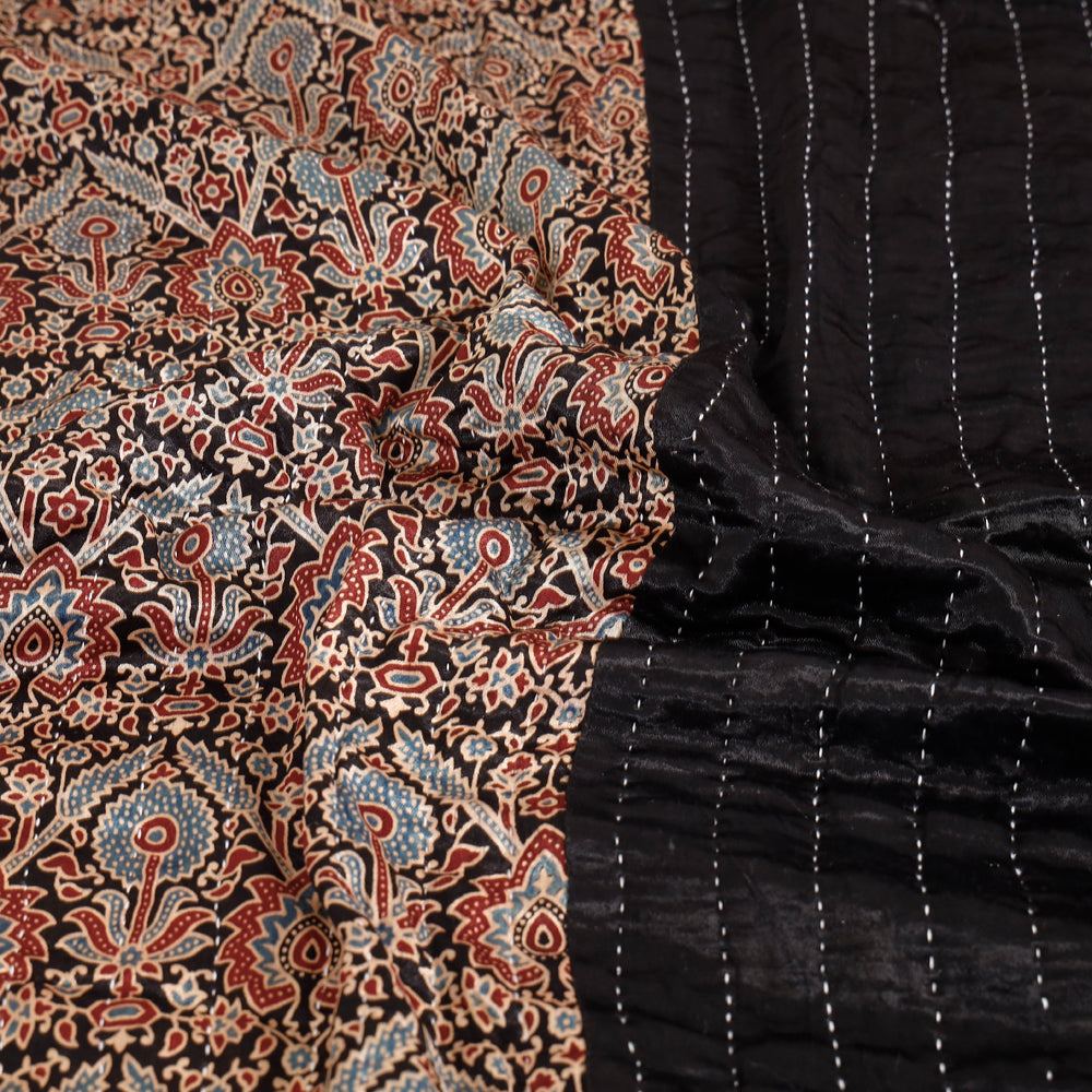  Reversible Ajrakh Patch & Tagai Work Mashru Silk Double Bed Cover / Quilt 