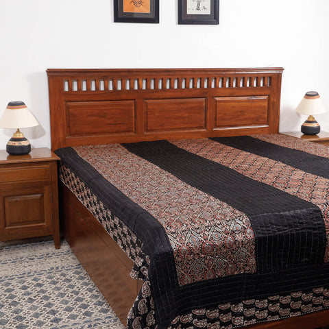  Reversible Ajrakh Patch & Tagai Work Mashru Silk Double Bed Cover / Quilt 