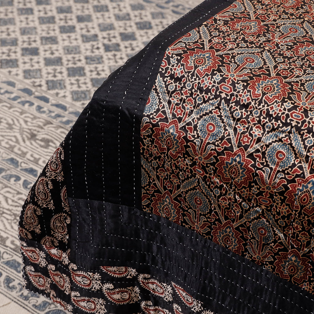  Reversible Ajrakh Patch & Tagai Work Mashru Silk Double Bed Cover / Quilt 