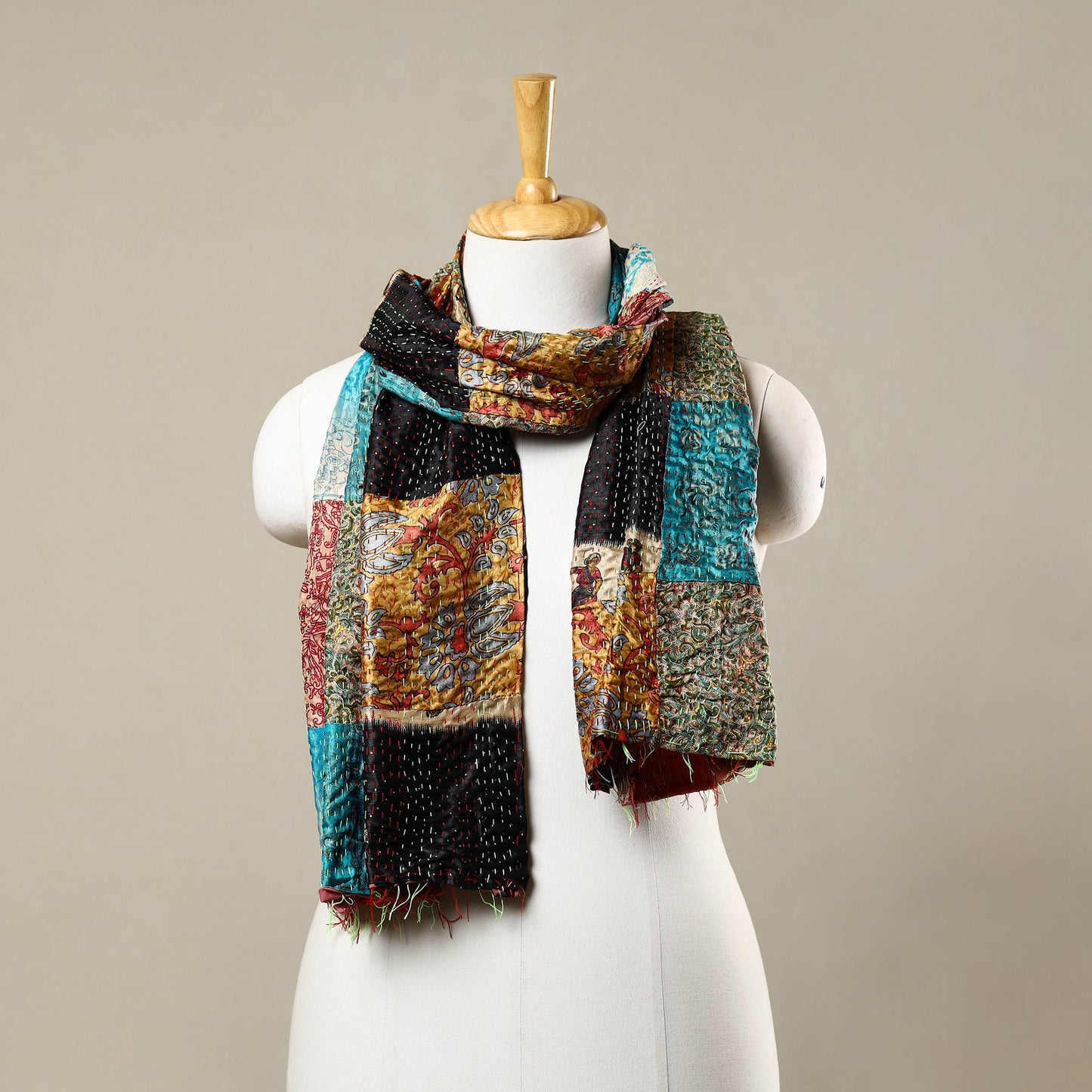 Multicolor - reversible patchwork silk bengal kantha stitch