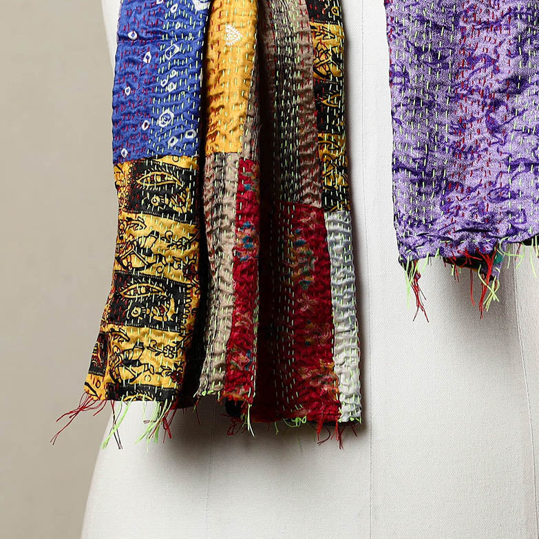 Multicolor - reversible patchwork silk bengal kantha stitch
