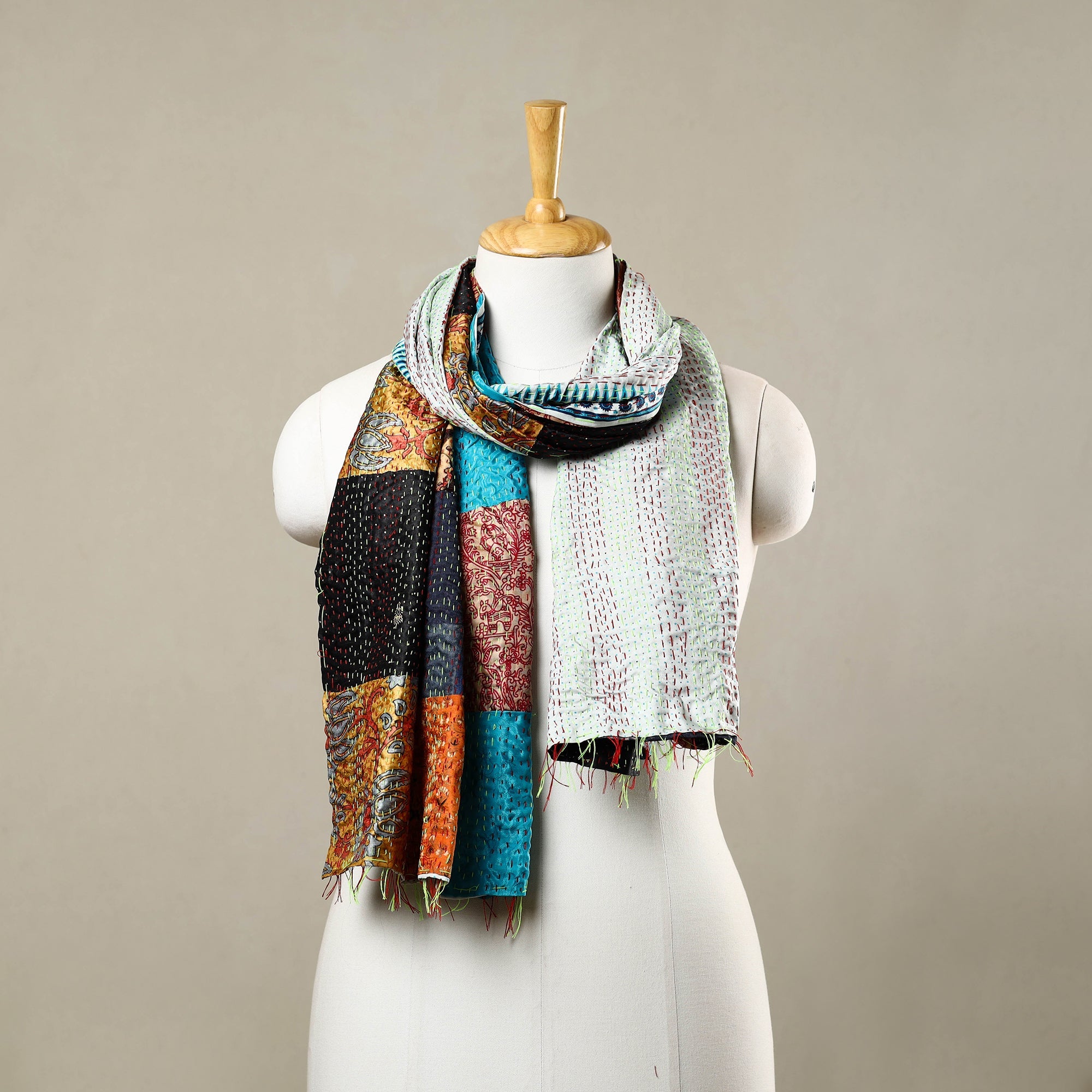 Multicolor - reversible patchwork silk bengal kantha stitch