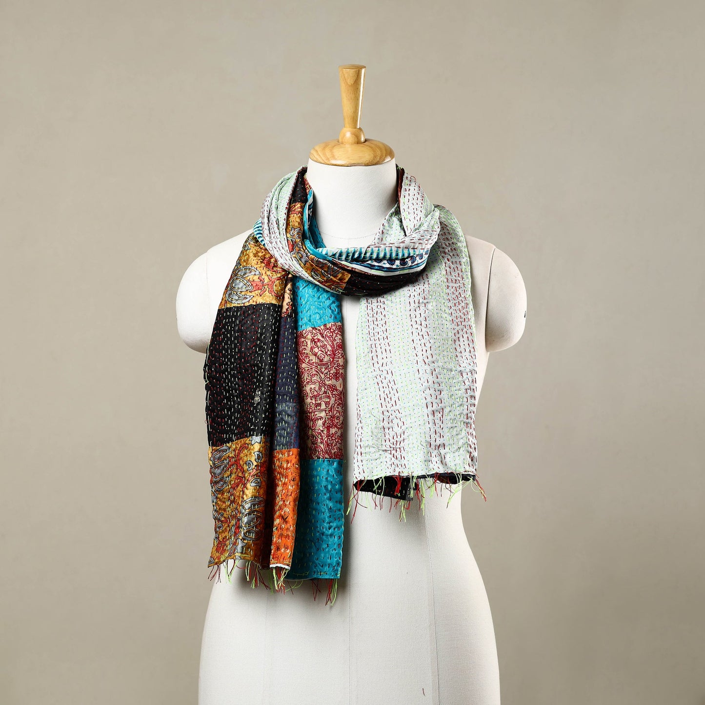 Multicolor - reversible patchwork silk bengal kantha stitch