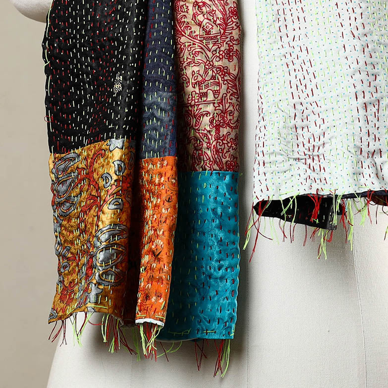 Multicolor - reversible patchwork silk bengal kantha stitch