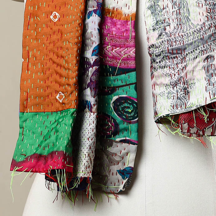 Multicolor - reversible patchwork silk bengal kantha stitch
