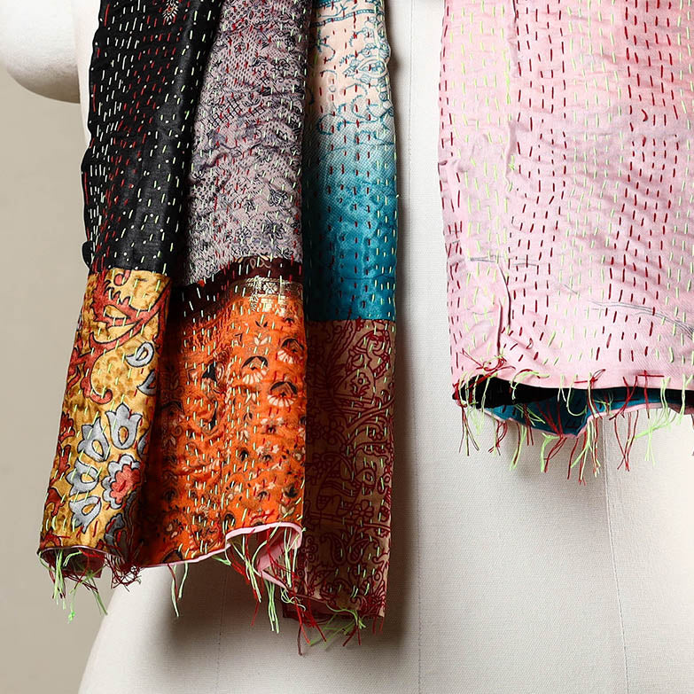 Multicolor - reversible patchwork silk bengal kantha stitch